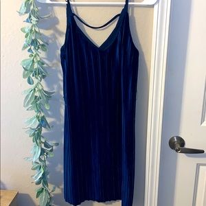 Navy Blue Ribbed Velvet Dress